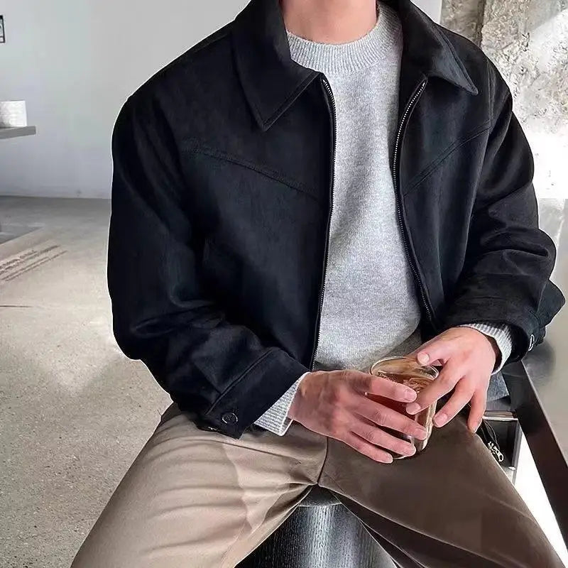 Brown Loose Lapel Plush Coat Men | Vintage Streetwear black