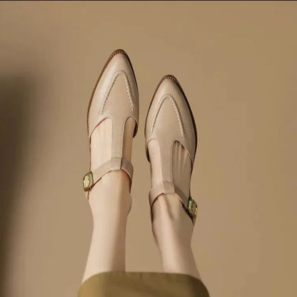 Sloane | Women's T-Strap Buckle Shoes Pointed Toe Low Heel Flats