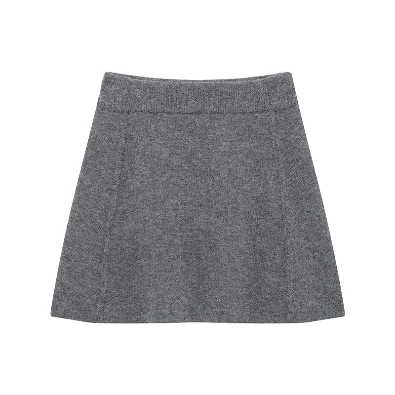 Women Sweater Top and Skirt Set | Flare Sleeve Cardigan | Winter Skirt | Two Piece Set Grey Skirt