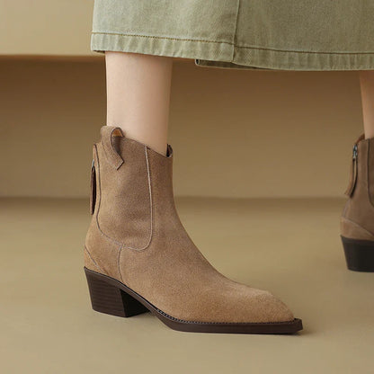 Women Suede Chelsea Boots | Pointed Toe Ankle Boots | Cowgirl Boots | Pointy Toe Wedge Heel