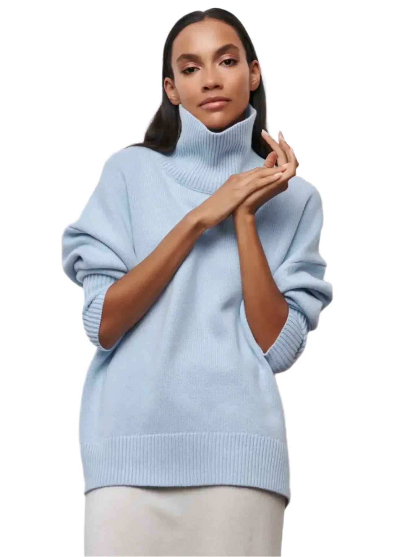 Women Oversized Thick Turtleneck Sweater baby blue
