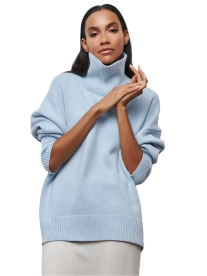 Women Oversized Thick Turtleneck Sweater baby blue