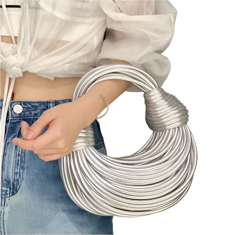 Women Luxury Designer Handwoven Noodle Bag | Rope Knotted | Hobo Evening Clutch