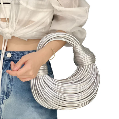 Women Luxury Designer Handwoven Noodle Bag | Rope Knotted | Hobo Evening Clutch