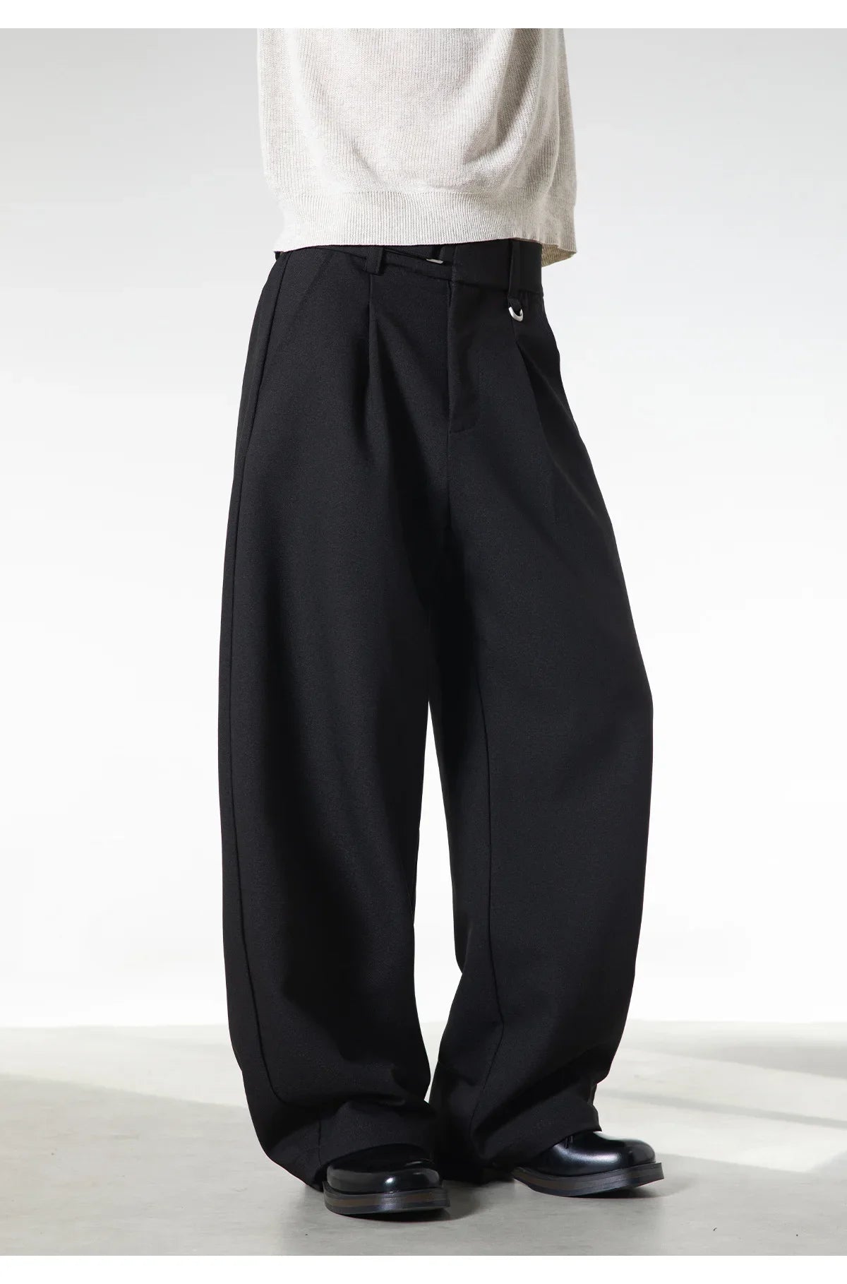 Men Loose Fit Dress Pants | Adjustable Buckle | Pleated | Casual Trousers | Wide Leg