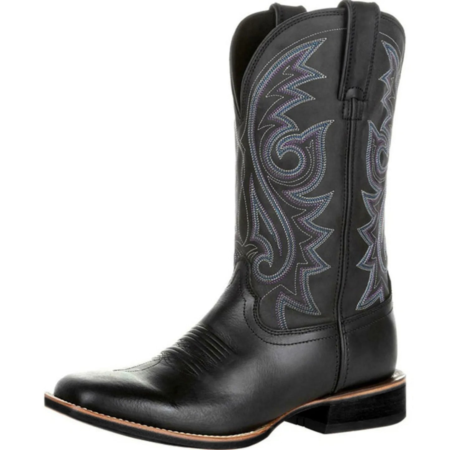 Men Embroidered Cowboy Boots | Western Riding Boots | Mid-Calf Pointed Toe Boots Black