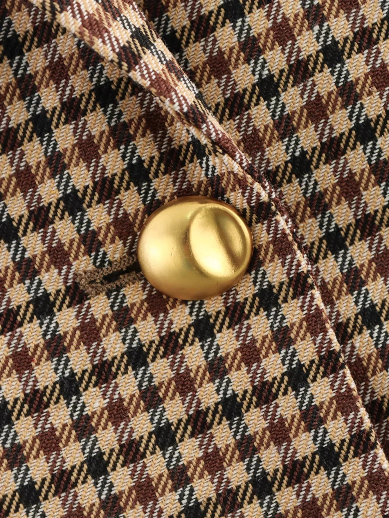 Women Houndstooth Blazer | Vintage Brown Plaid Blazer | Office
