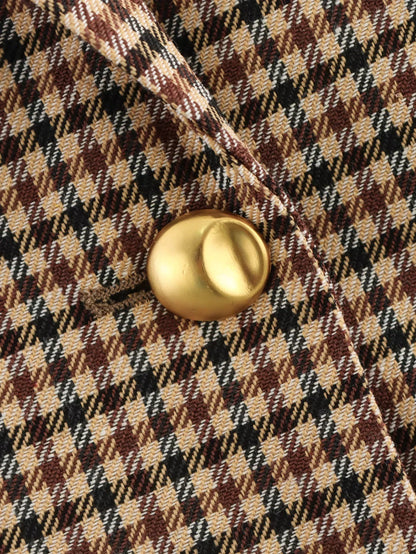 Women Houndstooth Blazer | Vintage Brown Plaid Blazer | Office