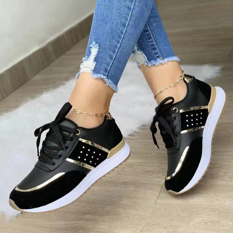 Stella | Women's Lace-Up Fashion Sneakers with Gold Detail