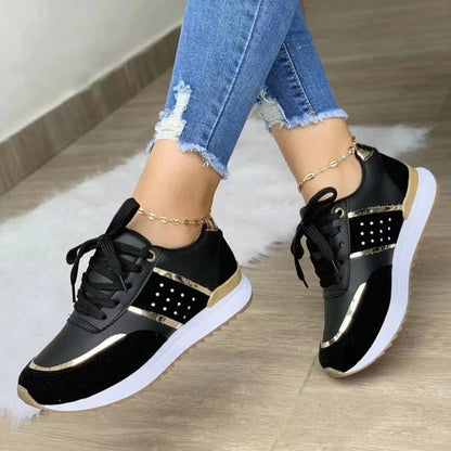 Stella | Women's Lace-Up Fashion Sneakers with Gold Detail