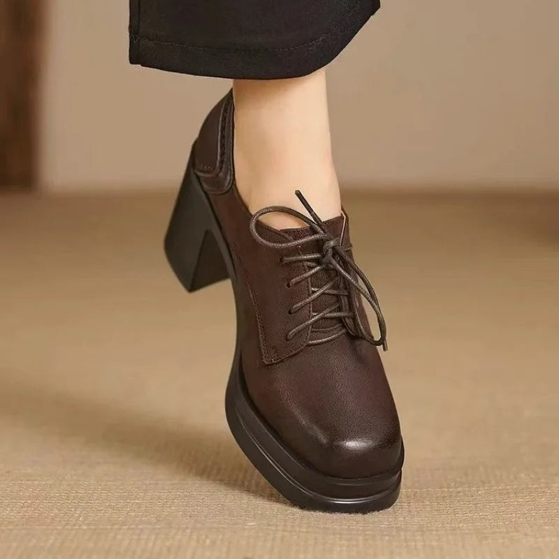 Delphine | Women's Lace Up Block Heel Oxfords Platform High Heels