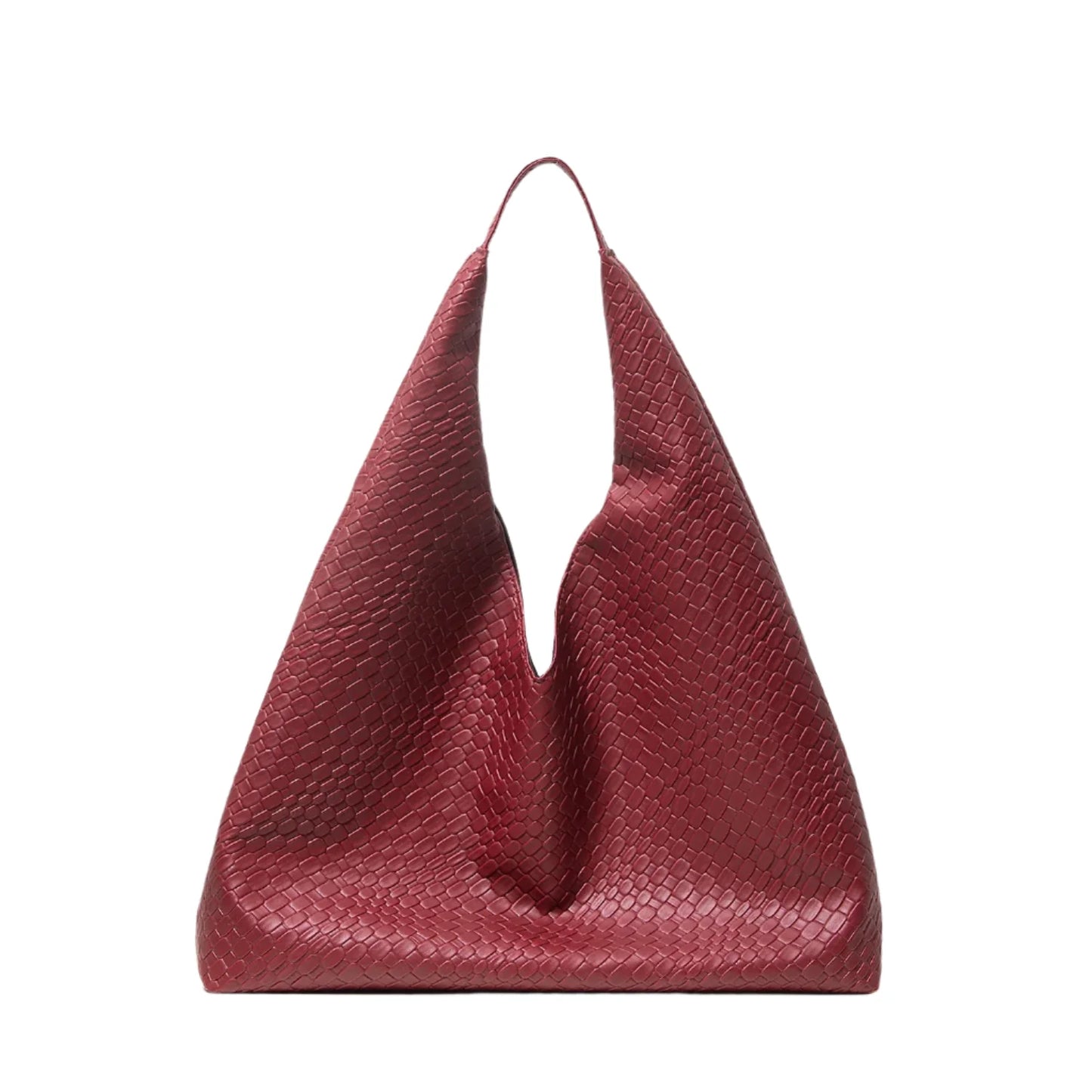 Women Leather Woven Handbag | Large Capacity Tote Bag Burgundy