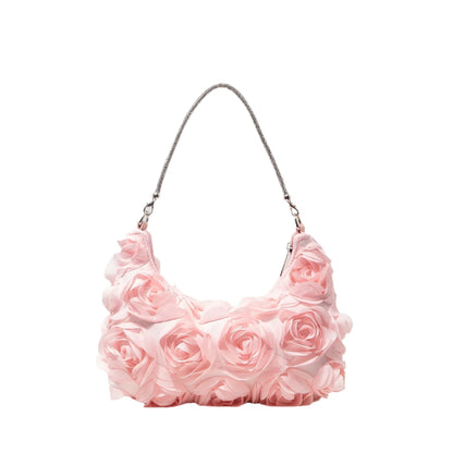 Women Rose Flower Shoulder Bag | Luxury Handbag | Evening Bag Pink