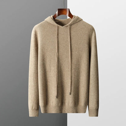 Men Merino Wool Hoodie | Casual Knitted Pullover Sweater | Hooded Collar