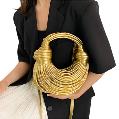Women Luxury Designer Handwoven Noodle Bag | Rope Knotted | Hobo Evening Clutch