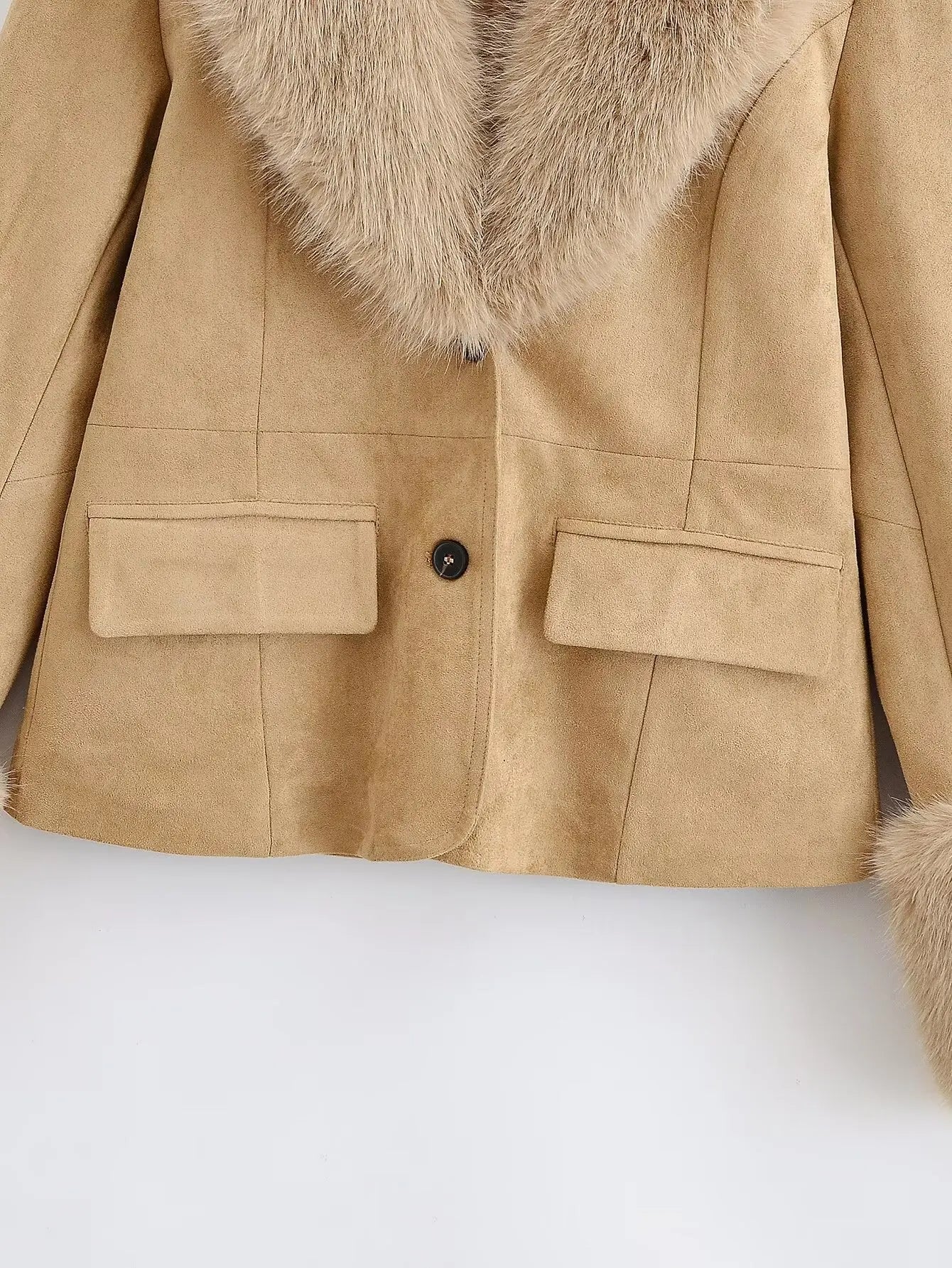 Women Suede Fur Collar Coat | Long Sleeve | V-Neck | Warm | Slim Fit Jacket | Winter | Party | Streetwear