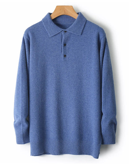 Men Merino Wool Polo Pullover | Knit Warm Top | Winter Polo Collar T-shirt