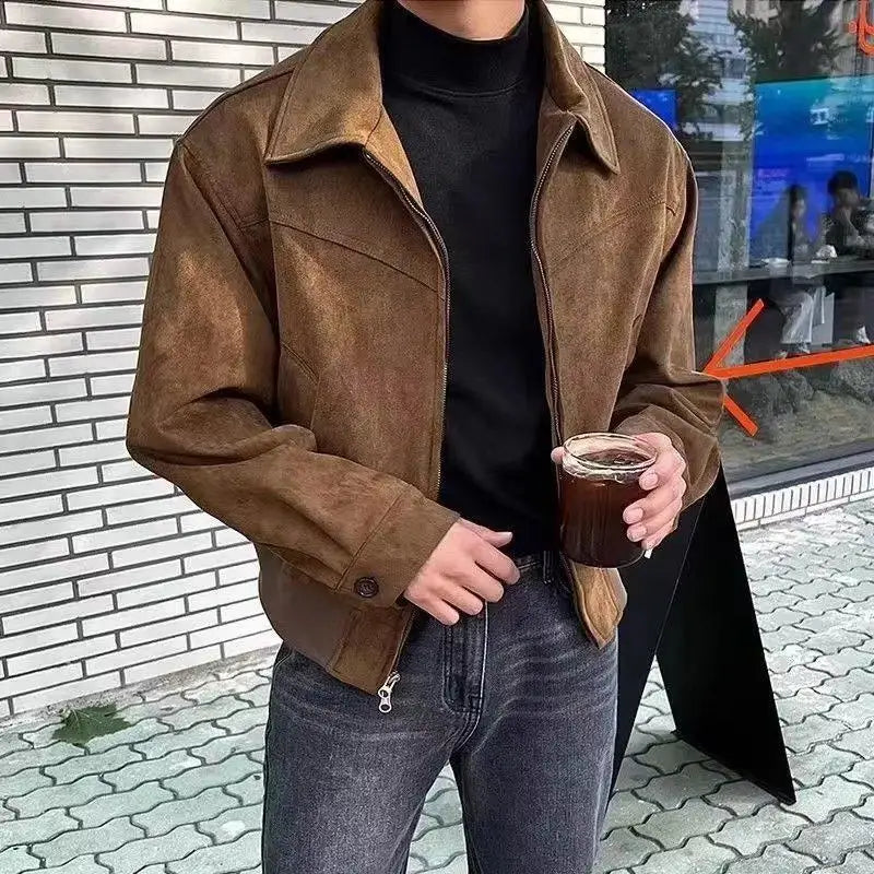 Brown Loose Lapel Plush Coat Men | Vintage Streetwear brown