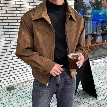 Brown Loose Lapel Plush Coat Men | Vintage Streetwear brown