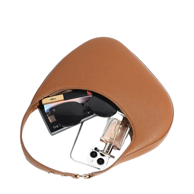 Women Vintage Half Moon Bag | Lychee Texture Rivet Underarm Bag