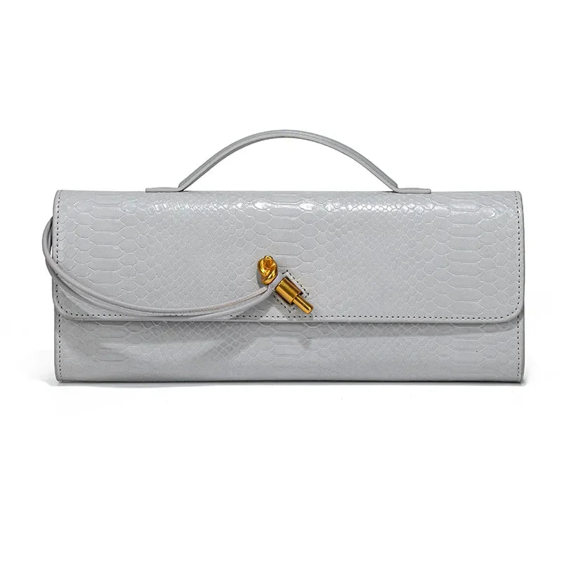 Women Luxury Design Top-Handle Leather Bag | Long Purse | Crocodile Pattern Bag grey