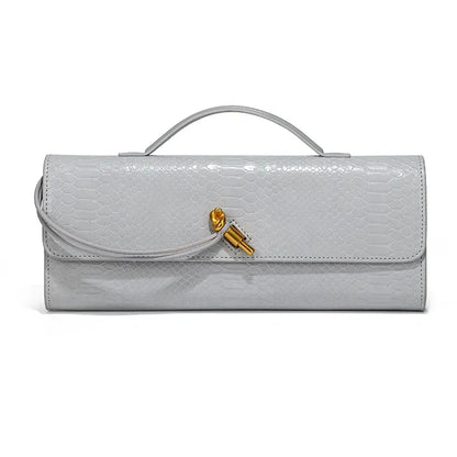 Women Luxury Design Top-Handle Leather Bag | Long Purse | Crocodile Pattern Bag grey