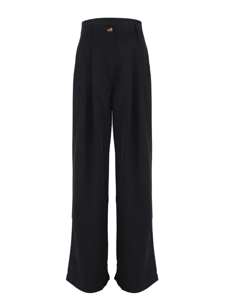 Women Classic 2 Piece Set | Vintage Plain Loose Shirt | Palazzo Floor-Length Pants Black Pants