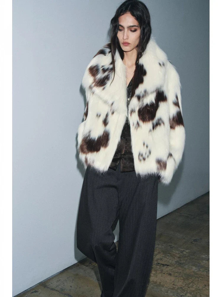 Women Animal Print Plush Coat | Loose | Warm | Thick Fur Jacket