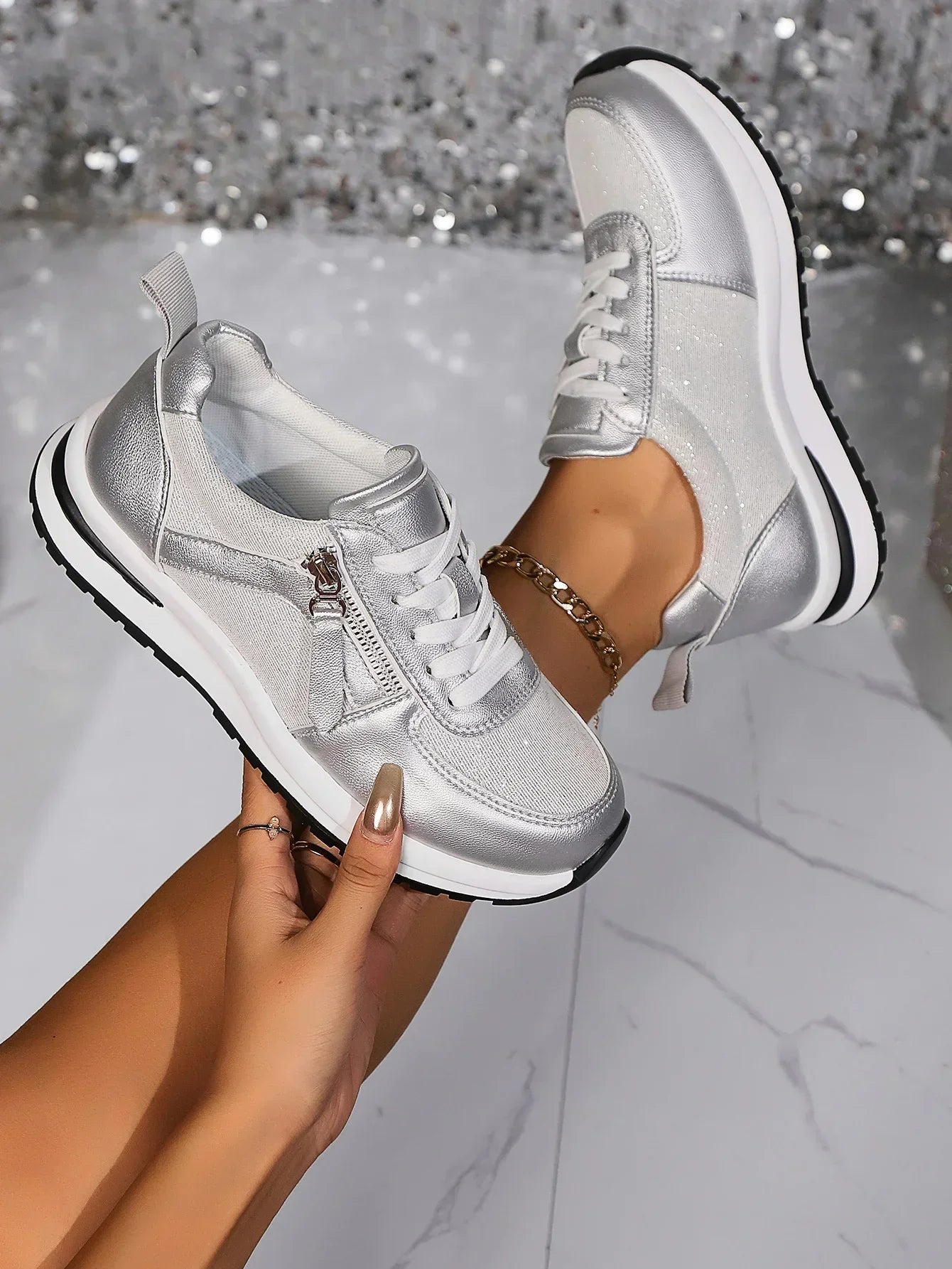 Nova | Women's Lace-Up Zip Sneakers with Platform Sole