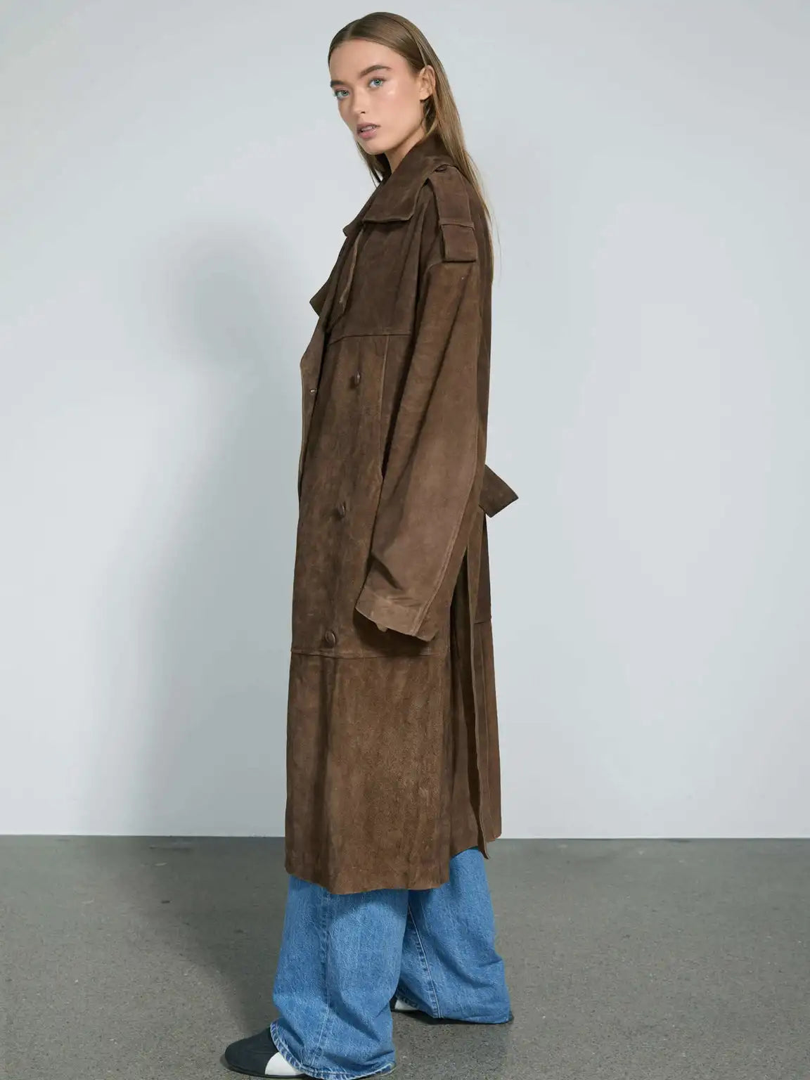 Women Loose Lapel Suede Coat | Long Coat | Autumn | Woolen Coat | Casual | Elegant