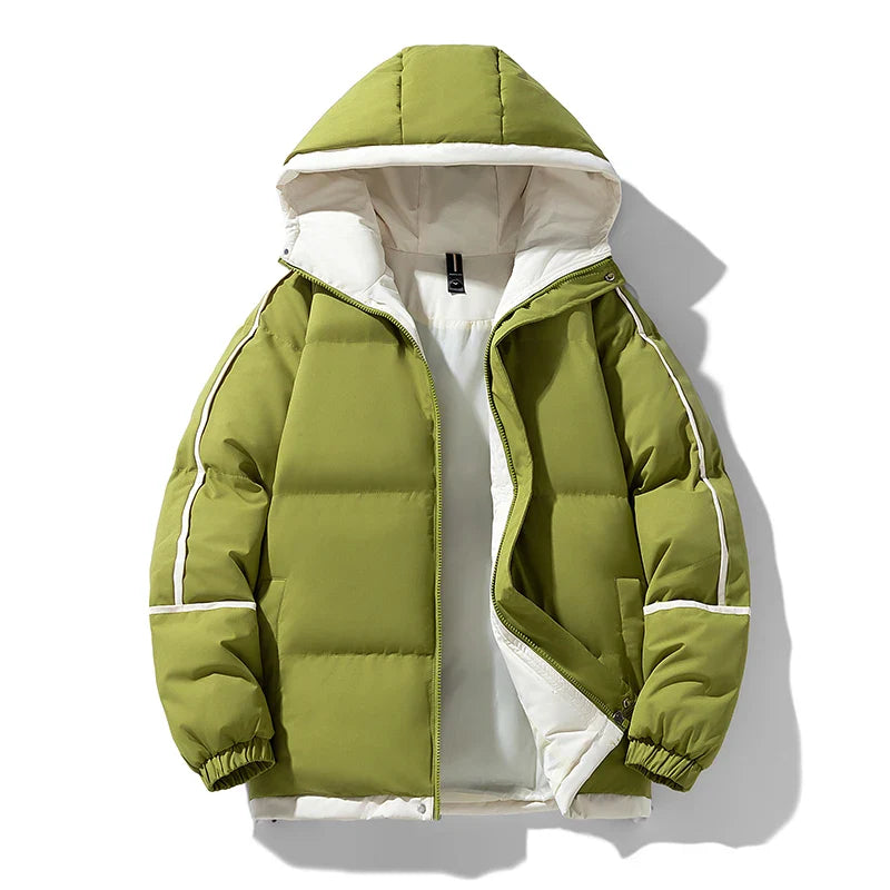Unisex Thick Hooded Puffer Jacket | Windbreaker Jacket | Warm Parka Winter Jacket Mustard Green