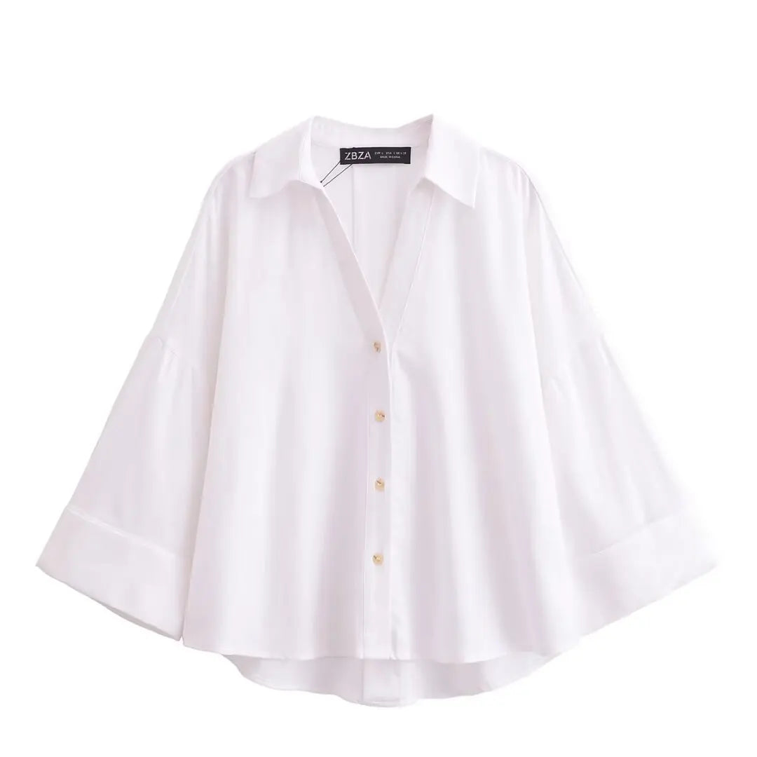 Women Casual Loose Top | Wide Sleeve Shirt | Summer Minimalist Holiday Top White