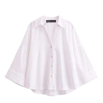 Women Casual Loose Top | Wide Sleeve Shirt | Summer Minimalist Holiday Top White