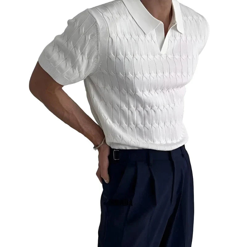 Men Knit Polo Shirt | Short Sleeves Polo Shirt | Half-Sleeved Casual Slim-Fit Top White