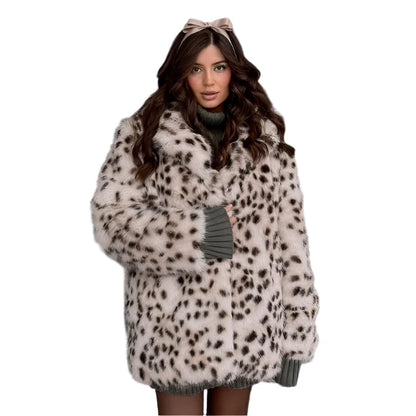 Women Long Leopard Fur Coat | Fur Jacket | White Leopard Long Overcoat