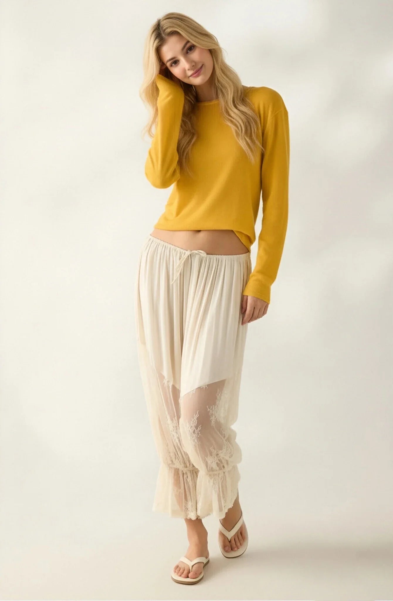 Women Loose Fit Bloomers Cropped Pants | High Waist | Floral Lace | Lantern Trousers