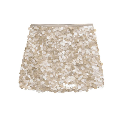 Women French Short Bead Embellished Sequin Skirt | Mini Skirt