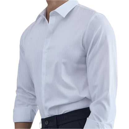 Men British Style Dress Shirt | Striped Long Sleeve Shirt | Business Shirt White