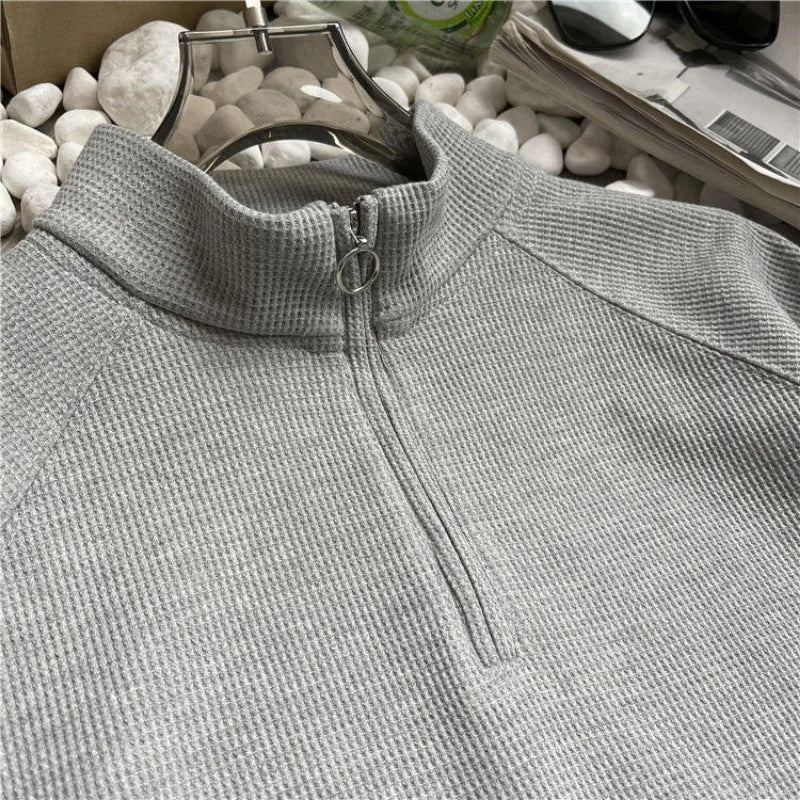 Men Plain Hoodieless Sweatshirt | Men Half Zip Pullover