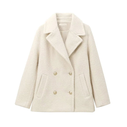 Women French Short Coat | Double Breasted Coat Beige