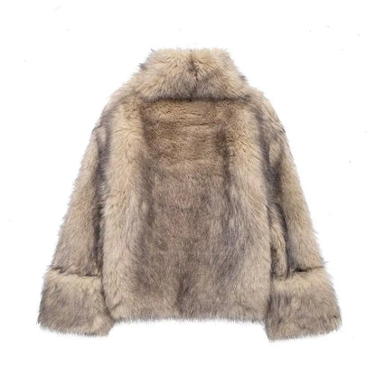 Women Warm Khaki Fur High Collar Jacket | Fur Coat Pullover Hoodie Style