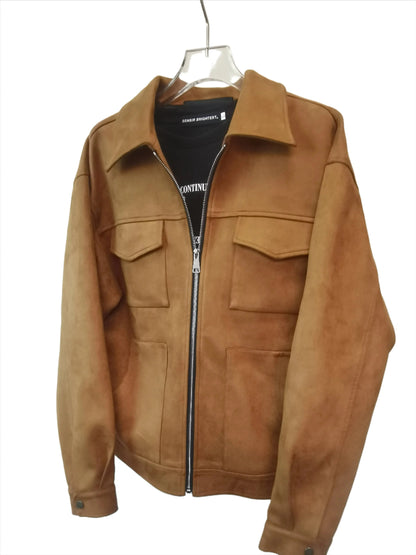 Men Vintage Twin Pocket Jacket | Suede Crock Jacket with Zipper Camel