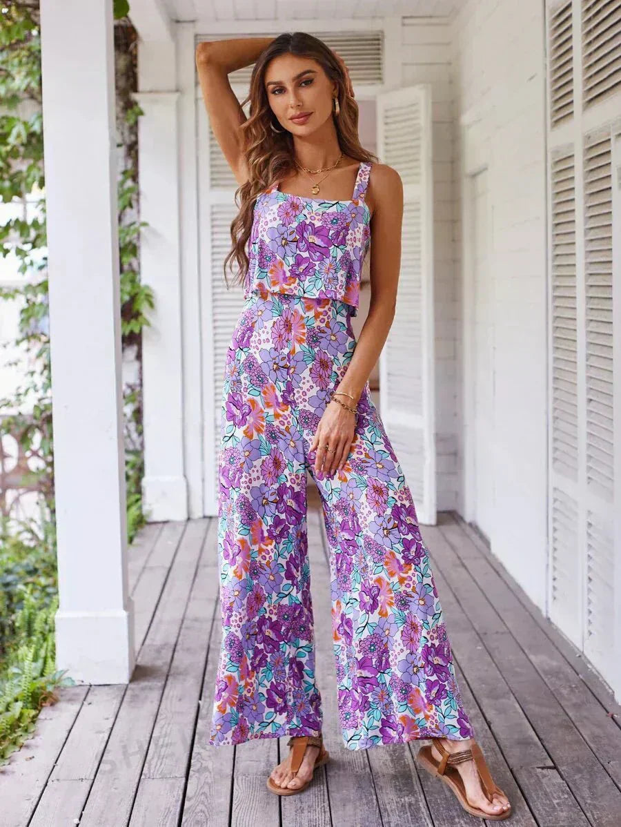 Sienna | Women's Floral Print Sleeveless Wide Leg Jumpsuit