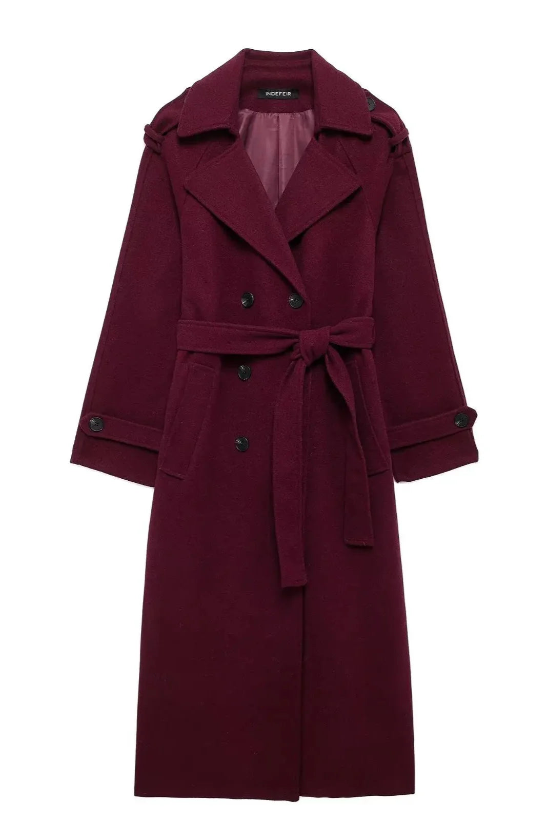 Women Burgundy Overcoat with Belt | Warm Winter Trench Coat Burgundy