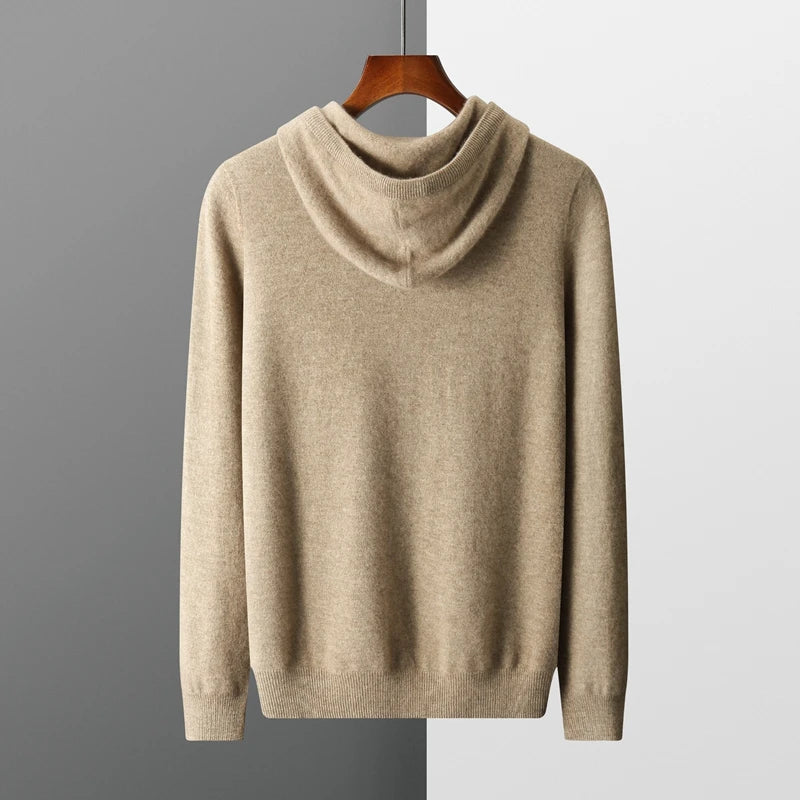 Men Merino Wool Hoodie | Casual Knitted Pullover Sweater | Hooded Collar