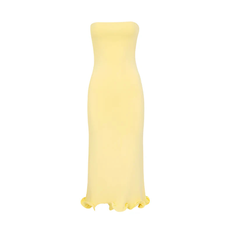 Women Strapless Knitted Dress | Party Dress Yellow