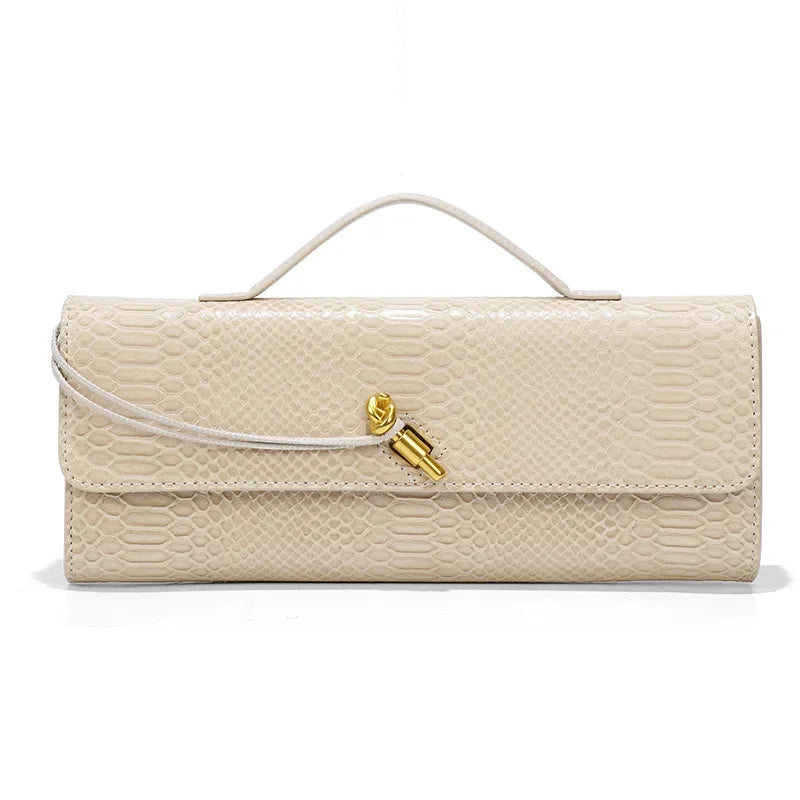 Women Luxury Design Top-Handle Leather Bag | Long Purse | Crocodile Pattern Bag beige