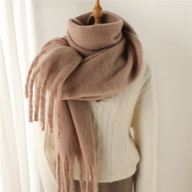 Women Warm Winter Cashmere Scarf | Thick Soft Tassel Shawl | Long Poncho | Echarpe | Pashmina Light Brown
