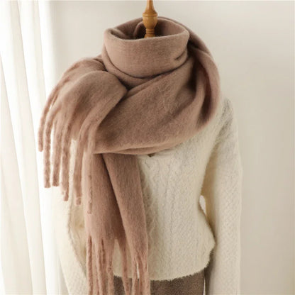 Women Warm Winter Cashmere Scarf | Thick Soft Tassel Shawl | Long Poncho | Echarpe | Pashmina Light Brown