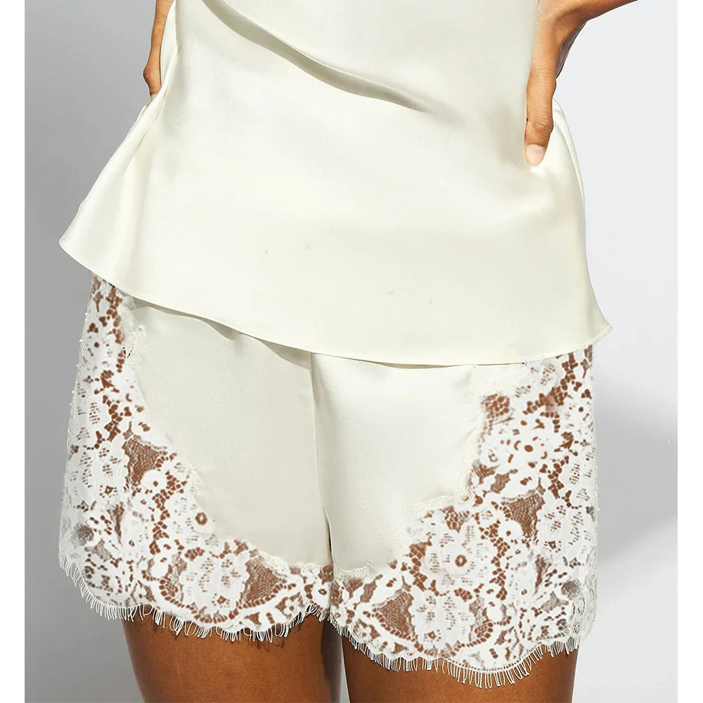 Women Satin Lace Trim Shorts | Boxer Shorts | Loungewear | Silk
